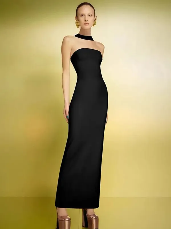 Kvinder Berømthed Sexet Rygløs Halter Rød Hvid Maxi Lang Sommerbandage Bodycon Kjole 2025 Elegant Aftenklub Festtøj — image 6