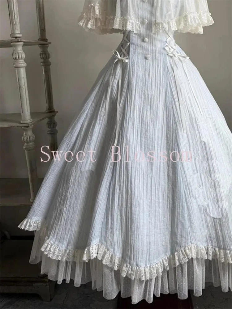 Fransk Elegant Sweet Lolita Klänning Kvinnor Rosett Spets Patchwork Prinsessan Festklänningar Nytt Smal Mode Hepburn Kläder Sommar 2025
