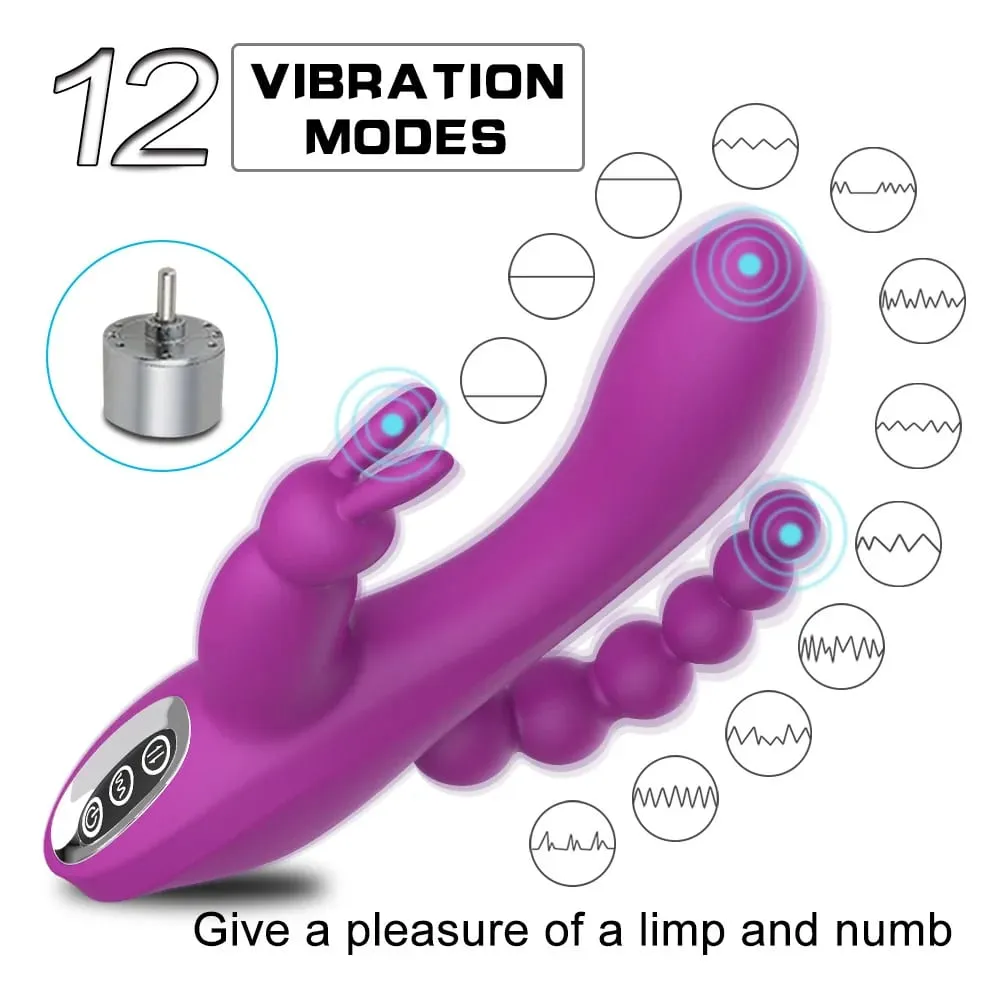 12 Modes G Spot Rabbit Vibrator Clitoral Stimulator Anal Triple Curve Massager Anal Beads Sex Toys For Women Couples Dildo — image 2