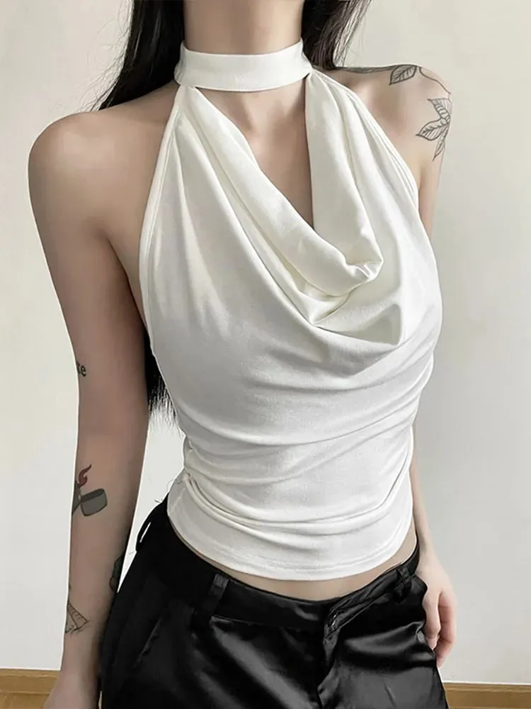 Solid Color Simple Casual All-match Cool Confident Sexy Beautiful High Street Summer Travel Women's Thin Halter Vest