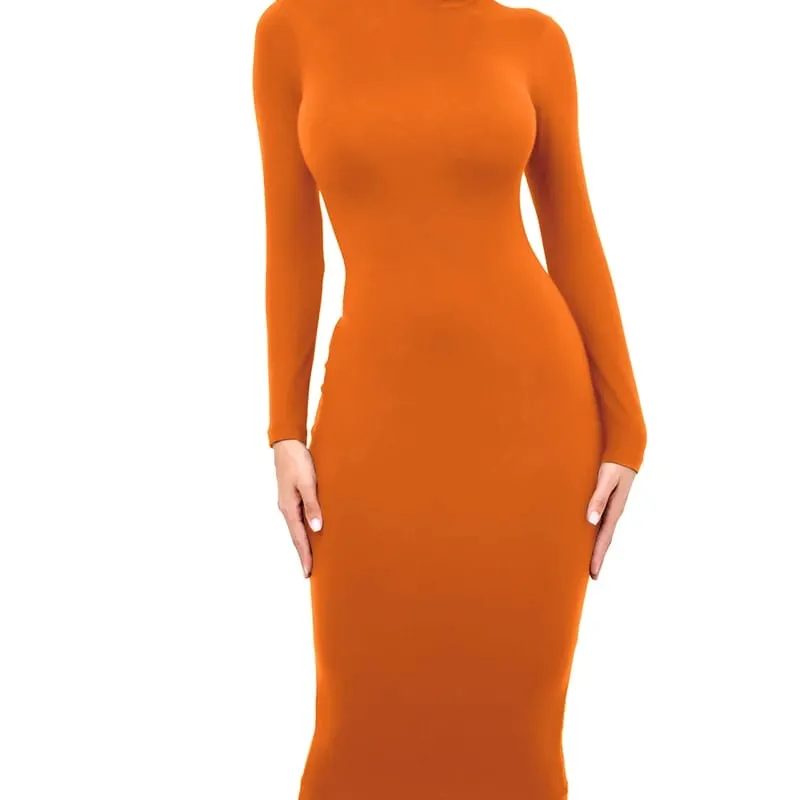 Vinter Svart Turtleneck Sexig Damklänning Höst Långärmad Skinny Midi Boydcon Casual Blå Plysch Knälång Party Club