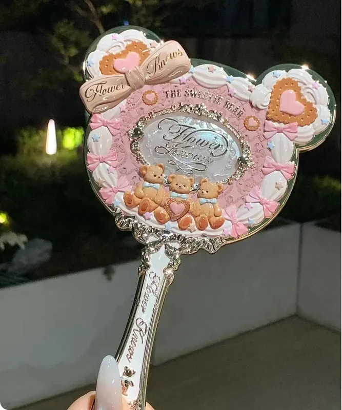 Flower Knows Handheld Makeup Mirror Midsummer Night Strawberry Cupid Bunny Garden Relief Pattern Limited Color Makeup Tool Kit