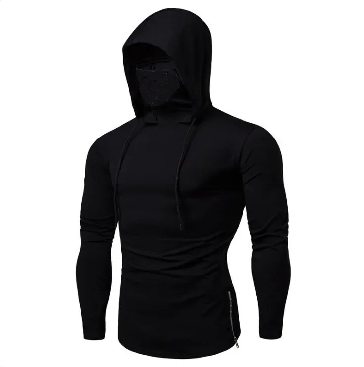2026 Men's Spring Autumn Gym Thin Hoodie with Mask Casual Splice Large Mask Hooded Sweatshirt for Cycling Motorcycle And Fitness
