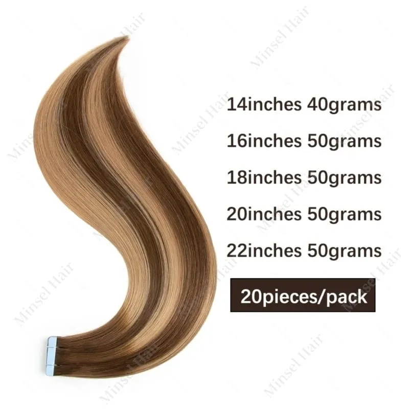 Remy Tape in Hair Extension Real Human Hair Ombre Brown Blonde Black Thick &Silky 20/40/60pcs No Frizzy No Tangle Salon Quality