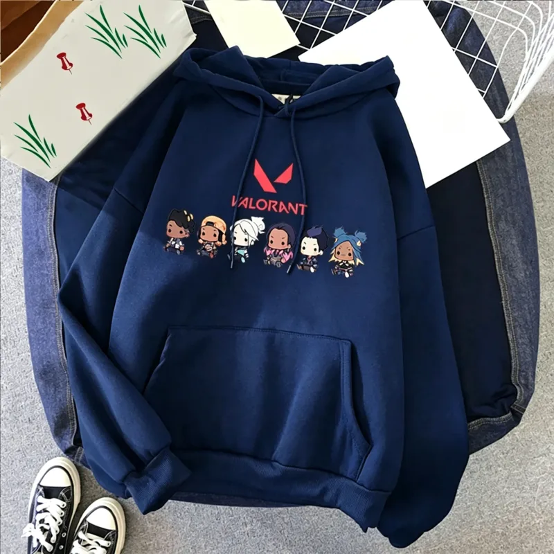 Hoodie Katun Pria Gambar Cetak 2D Anime Valorant Pulover Ukuran Besar Kasual Kaus Fashion Jalanan Populer Pakaian Pria Tren