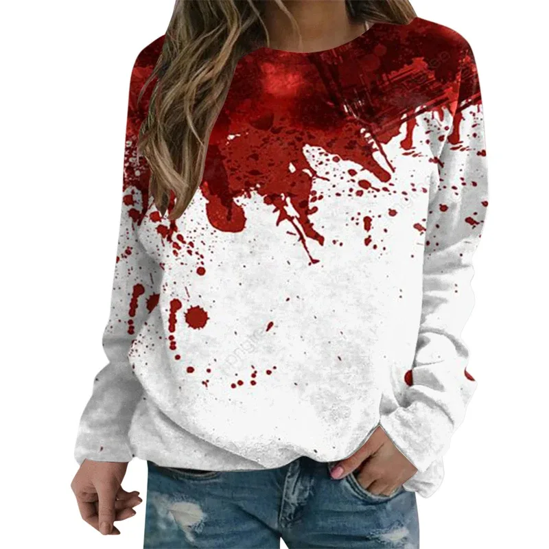 Terror Blood Graphic Sweatshirts Halloween Party Design Female Clothes I'm Fine Bloody Women Sweater Horror Ladies Y2k Pullovers
