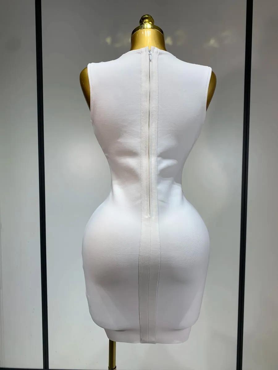 Kobiety 2025 seksowny dekolt w serek wycięty krótka bandażowa sukienka srebrne cekiny biały elegancki luksusowy urodziny klub na wesele Vestidos