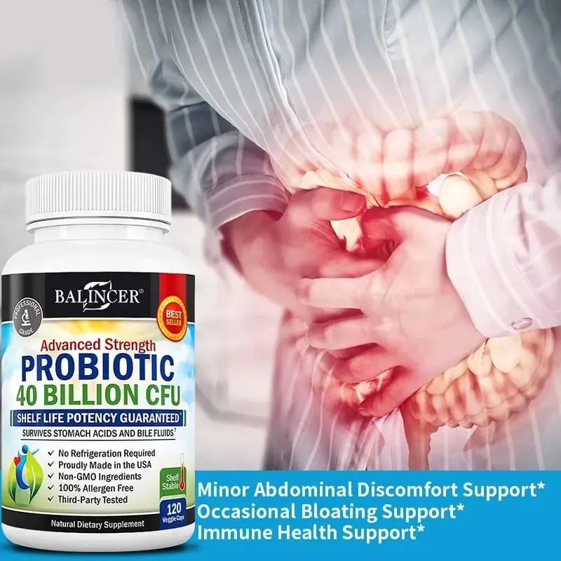 Probiotic Capsules 40 Billion CFU Gut Nutritional Supplement Supports Balanced Intestinal Flora & Digestive Comfort for Adults