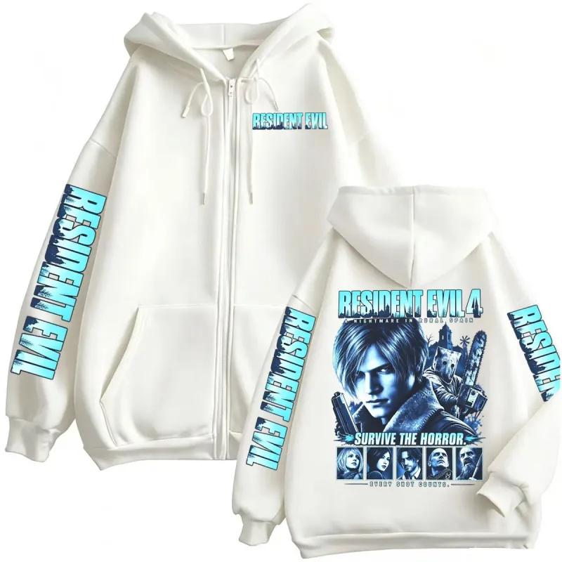 Resident Evil Requiem Sweats à capuche zippés Leon Kennedy Jeu d'horreur Sweat à capuche zippé Hommes Femmes Harajuku Veste classique Sweat Manteaux