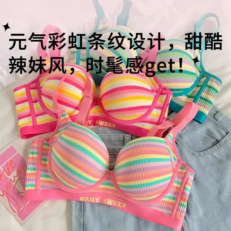 Rainbow underwear summer thin women's small chest show large gathering non-trace big chest show small soft support bra cover