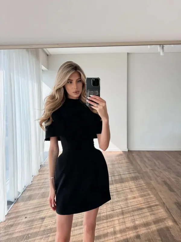 Solid Shawl Mini Dress Women Elegant Square-neck Waist Cinching Sleeveless Slim Short Dresses Lady 2026 New Vacation Party Gowns — image 7
