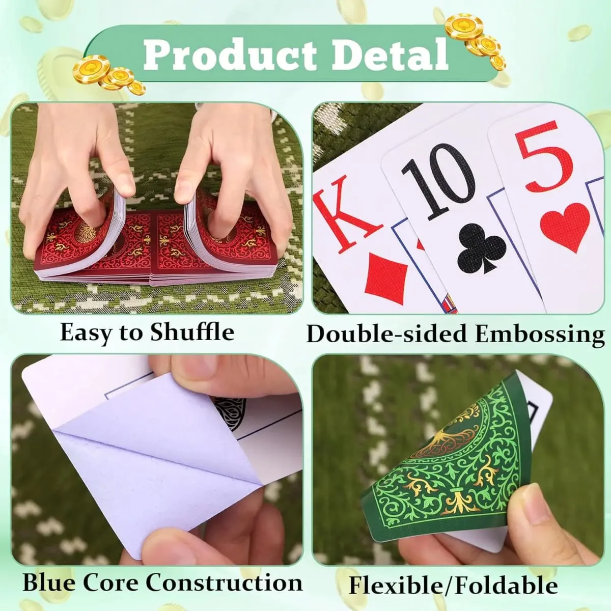 2 Pack Playing Cards | Large Print Playing Cards | Easy to Shuffle Premium Poker Cards for Card Games Family Game Night Table M
