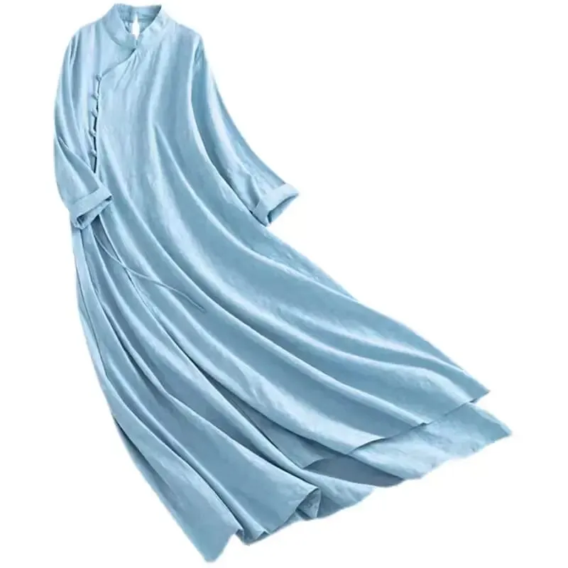 2026 Spring Autumn New Womens Dresses Vestidos Robe Elbise Loose Plus Size Cotton Linen Double Layer Long Dress