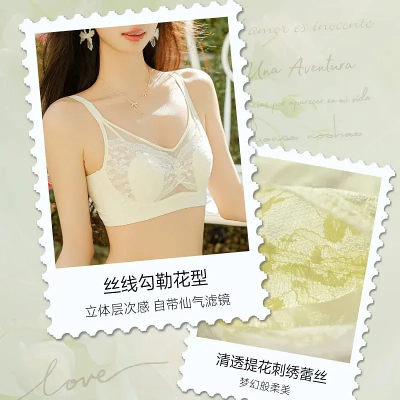 Women's lingerie for large busts minimizes appearance provides support and gathers side breasts summer thin French lace comfo