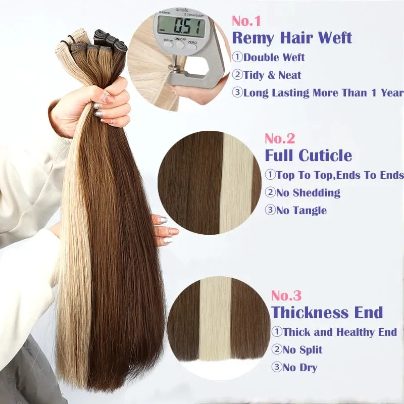 Straight 100% Real Human Hair Weft Bundles Extensions 50g/Pcs 16"-24" Remy Natural Hair Sew In Weaves Brown Blonde Color