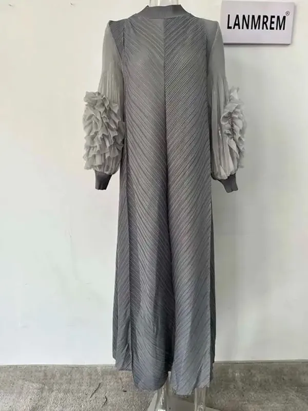 Long Pleated Dress With Ruffles Sleeves Loose Solid Color Stitching Female Party Clothing Summer New Clothes 2DA5900