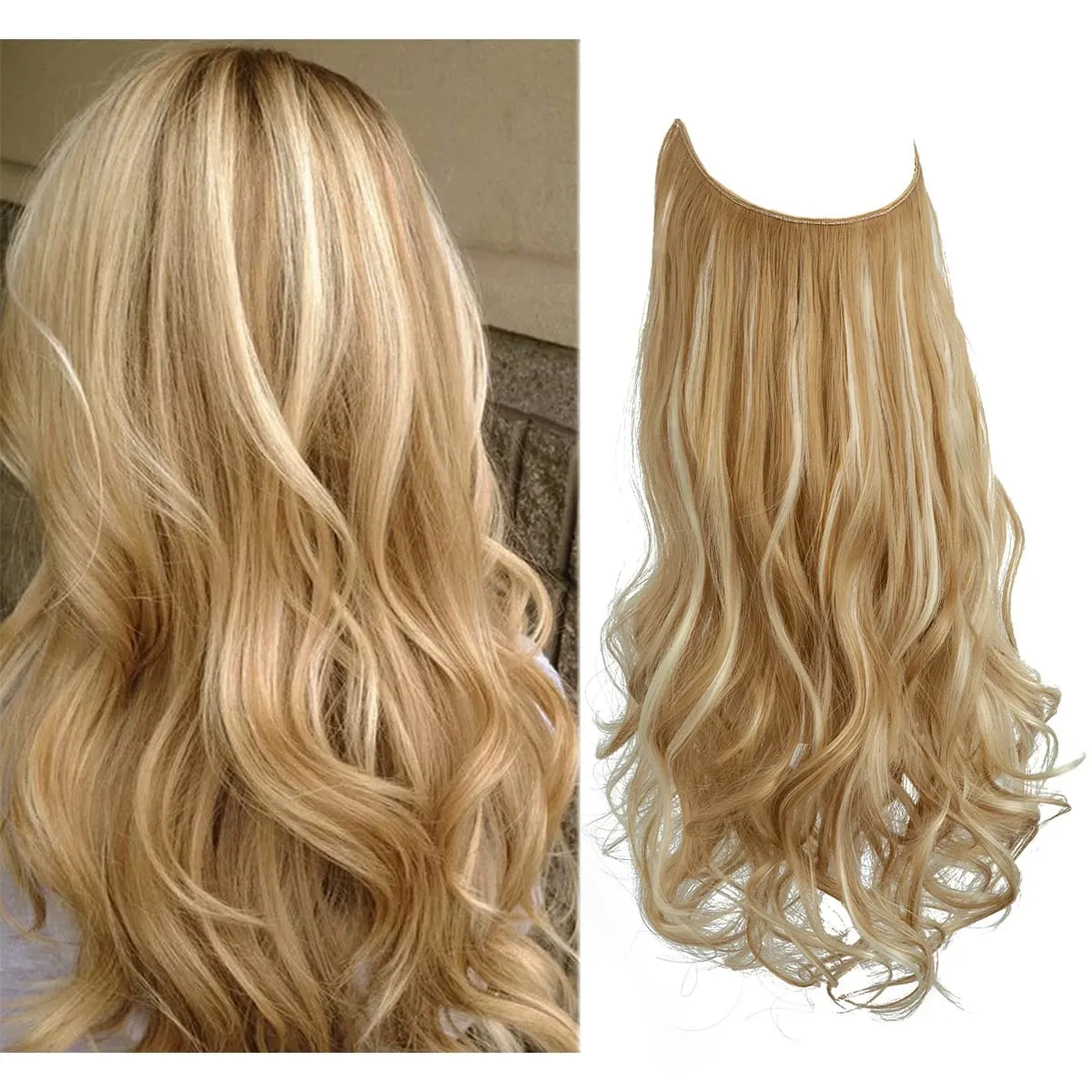 Nice Premium Synthetic Invisible Wire With Clip In Hair Extensions Daily Use Hairpieces Long Brown Natural Wavy Fake Hair piece