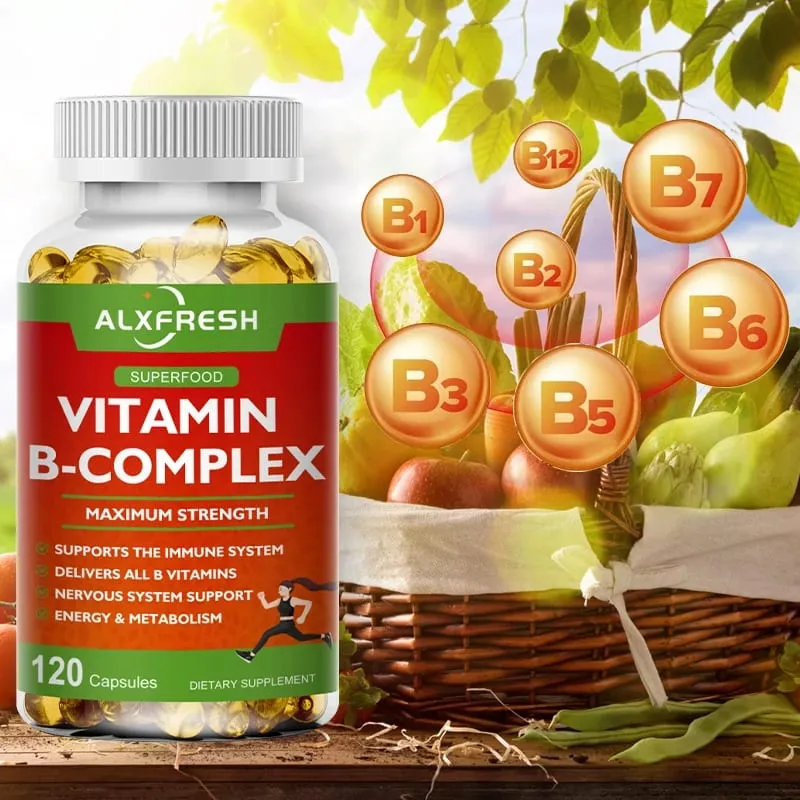 Alxfresh B-Complex Vitamin Supplements (B12 B1 B2 B3 B5 B6 B9 Folic Acid &Biotin) Immune & Energy Support
