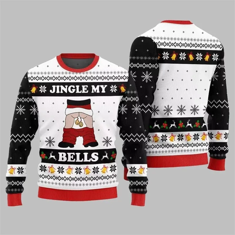 Jingle My Bells Sweter Natal Jelek untuk Pria Sweter Pulover Santa Klaus Gambar Cetak Pesta Bir Sweter Pola Alpaca Manusia Salju
