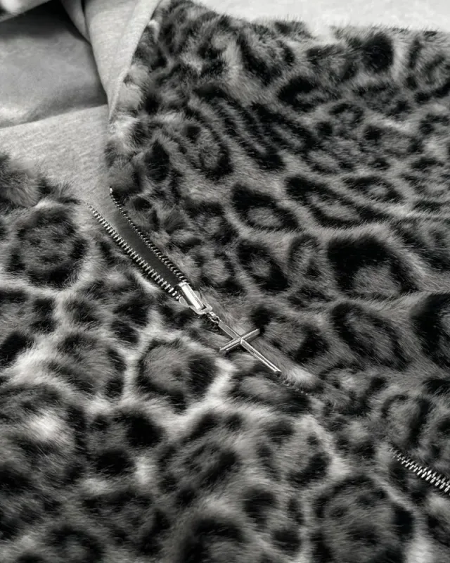 Hip-hop Nya dubbelsidiga kläder Harajuku Retro Leopardtryck Fashionabla Luvtröja med lös dragkedja Män Gata Fritidströja Kvinnor