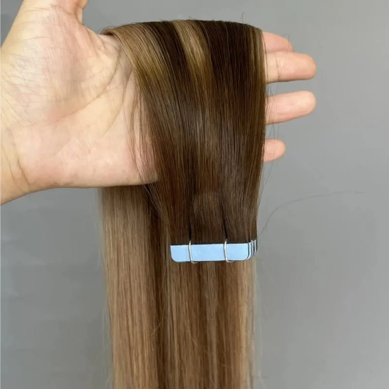 Remy Tape in Hair Extension Real Human Hair Ombre Brown Blonde Black Thick &Silky 20/40/60pcs No Frizzy No Tangle Salon Quality
