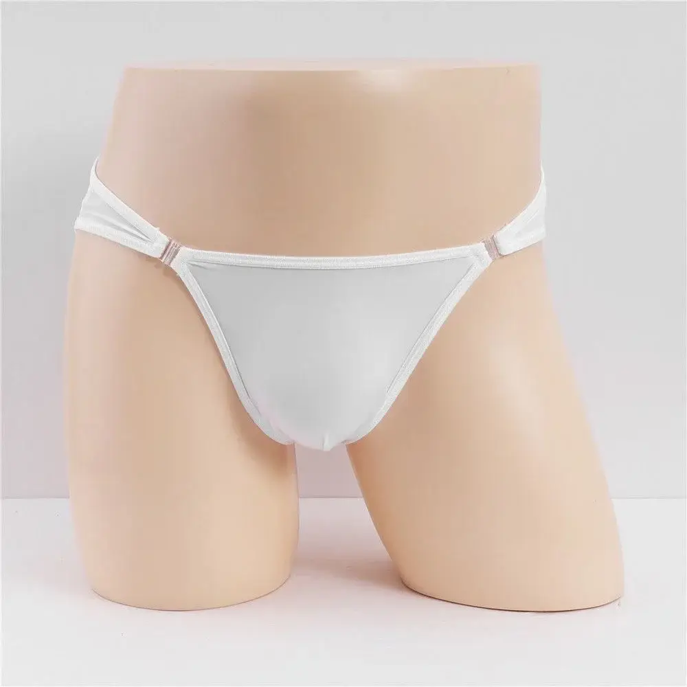 Sexy Men's U Convex Nylon Briefs Detachable Buckle Low Waist Ice Silk Underwear Comfortable Milk Silk Seamless Thin Panties