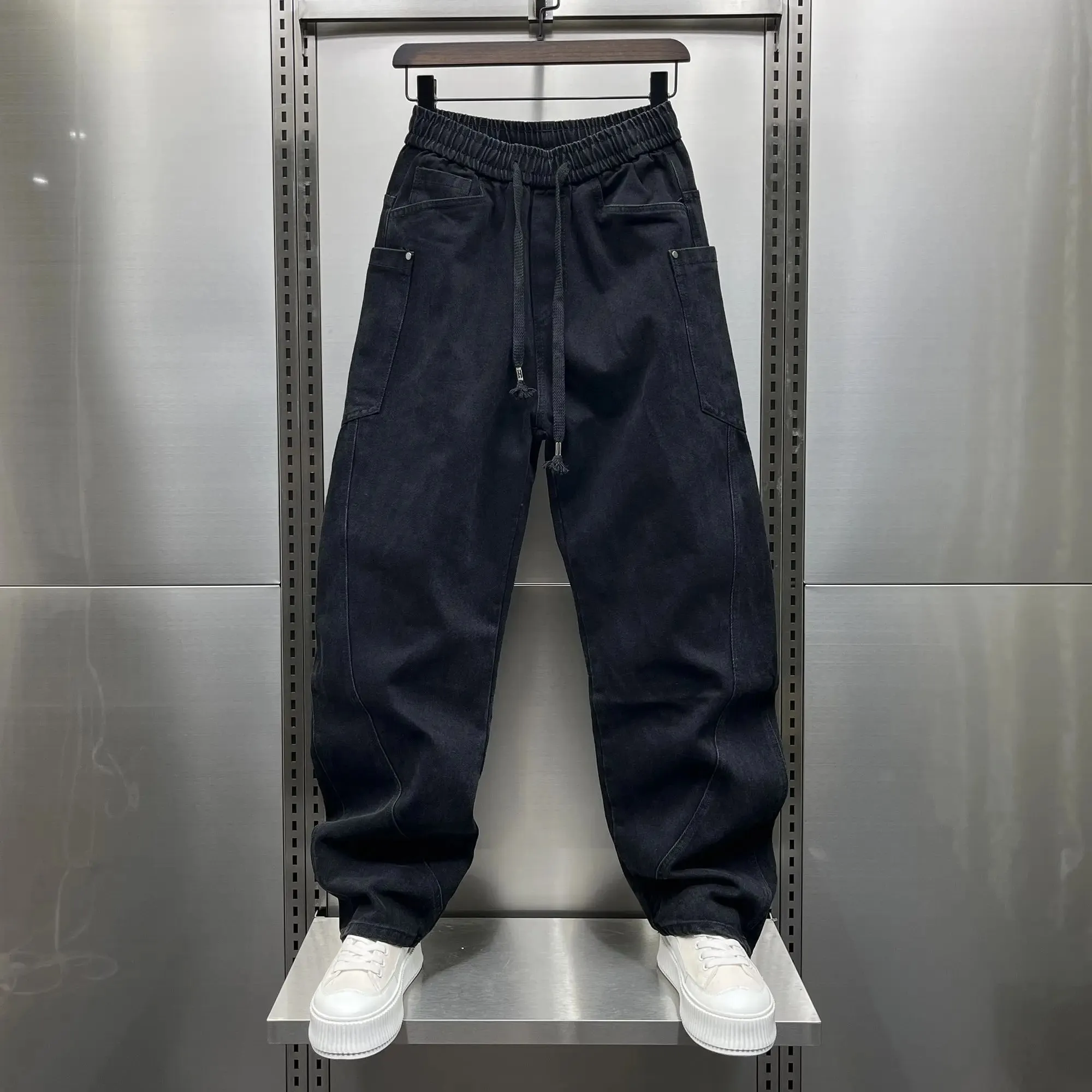 Men's 2025 Autumn New Scimitar Jeans Fashion High Street Casual Loose Straight Drawstring Baggy Korean Luxury Harlan Pants