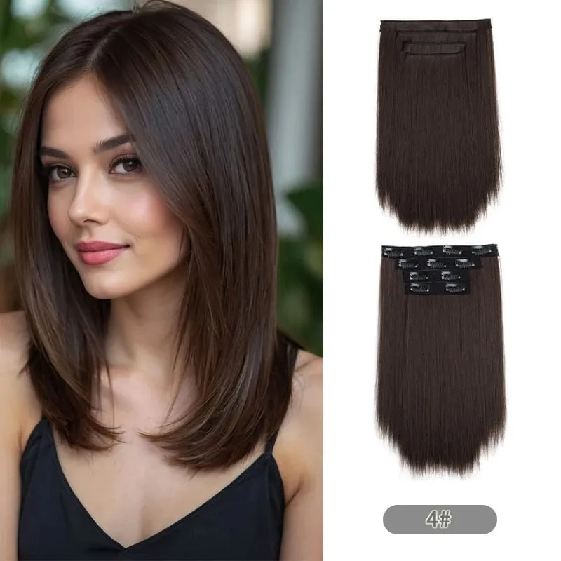 35CM syntetyczne 4 sztuk/zestaw doczepiane włosy klipsy krótka prosta fryzura blond czarne treski żaroodporne sztuczne włosy