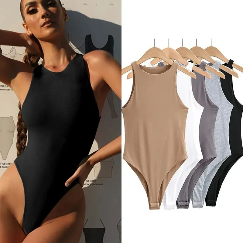 Sexy Sleeveless Bodysuits Women Body Streetwear Sheath Crotch Basic Solid Overall Top Forefair Slim Goth Ropa Bodycon one-piece