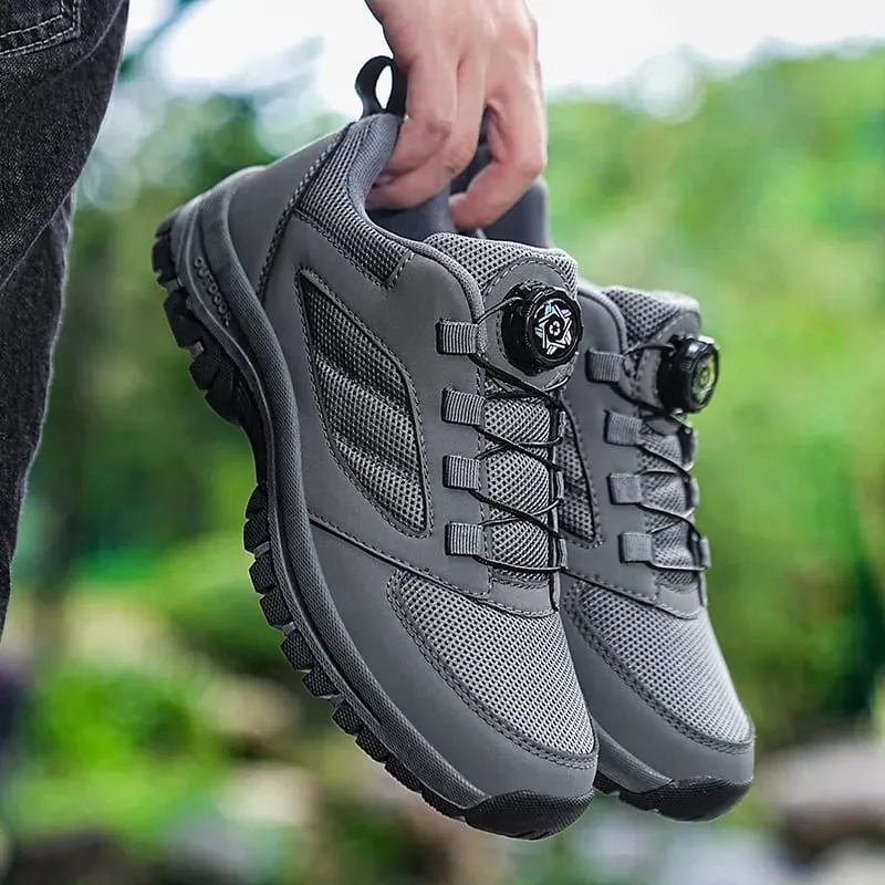 Male Sneakers Stylish Rotating Buckle Hiking Boots Solid Color Comfortable Non-slip Sporty Shoes Plus Size Men Shoes Leather