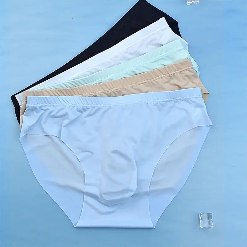 3D Men's Ice Silk Briefs Summer New Ultra-thin Transparent Seamless Sexy Quick-drying Trendy Breathable Underwear Panties — image 1