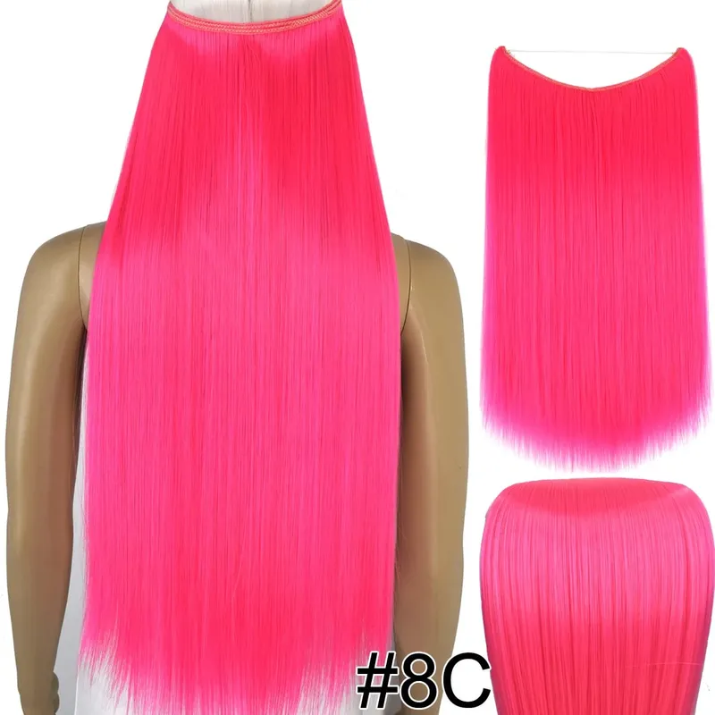 Synthetic Heat Resistant Hair Silky Straight Elasticity Invisible Wire Hair Extensions 8006