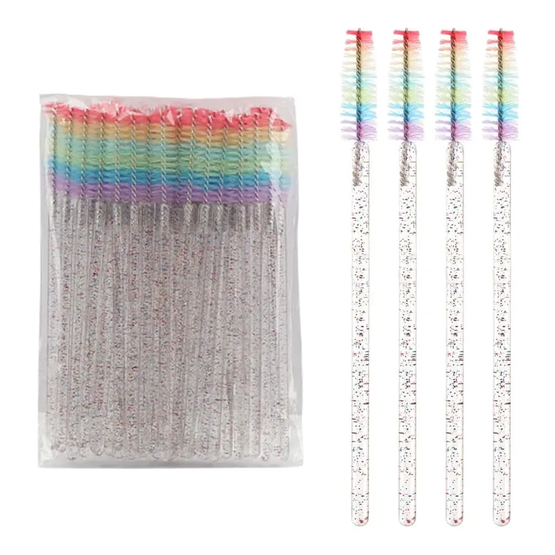 50pcs Disposable Crystal Eyelash Brush Lash Extension Makeup Brushes Mascara Wand Applicator Eyebrow Comb Rainbow Microbrush — image 9