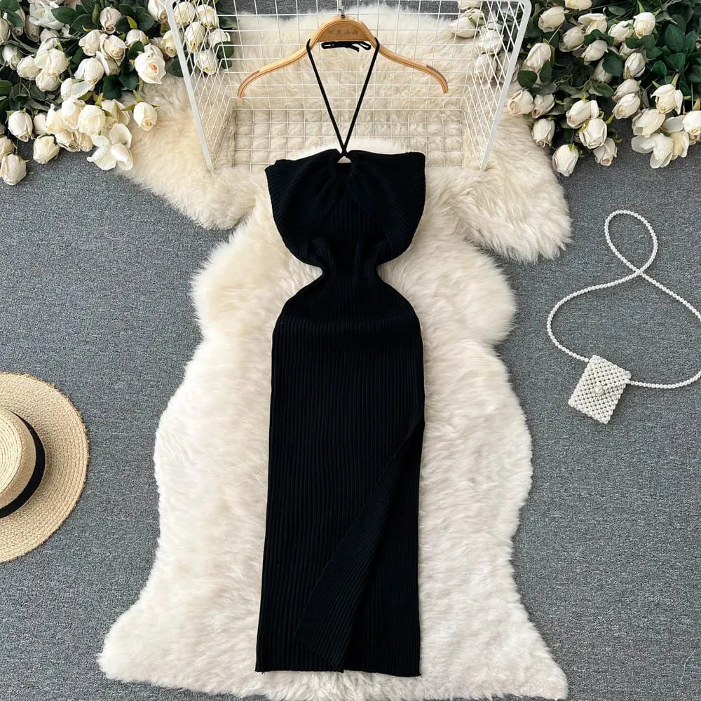 YuooMuoo elegante moda Sexy paquete caderas dividido vestido de verano de punto 2025 mujeres ajustado vestido ajustado elástico vestido de fiesta ropa de calle traje