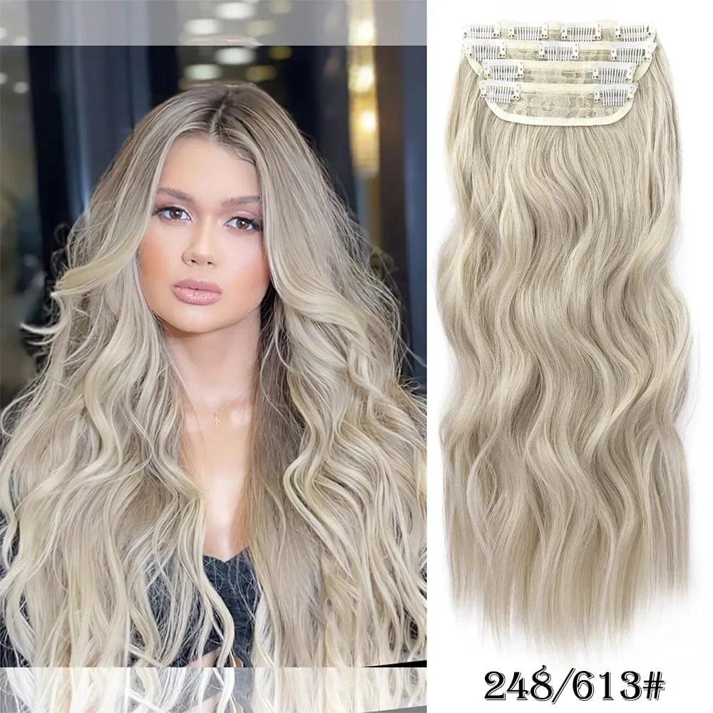 Leeons Wavy Clip In Hair Extensions 4 PCS Natural Soft Long Wavy Hairpieces Thick Double Weft Clip In Hair Extensions For Woman