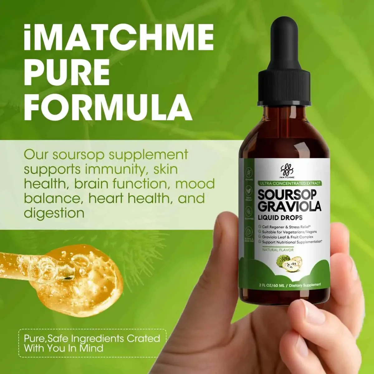 Organic Soursop Graviola Liquid Drops for Natural Antioxidant Cell Support & Regeneration Immune Boost Rich in Multivitamin