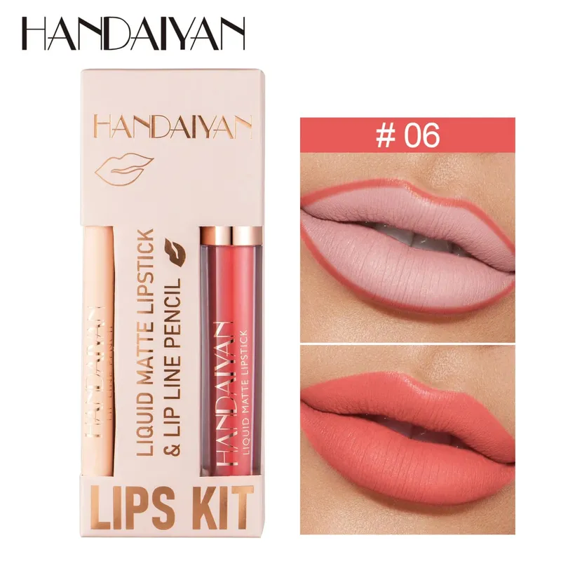 Ensemble de rouge à lèvres 2 en 1 pour femmes, avec crayon à lèvres, imperméable, longue durée, maquillage coréen, finition mate, Kit de cosmétiques, livraison gratuite — image 12