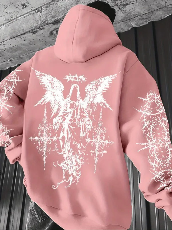 Gothic Style Angel Print Hoodies Lalaki Babae Outdoor Street Casual Sport Trend Hip-hop Couple Long-sleeve Autumn Winter Sweatshirt