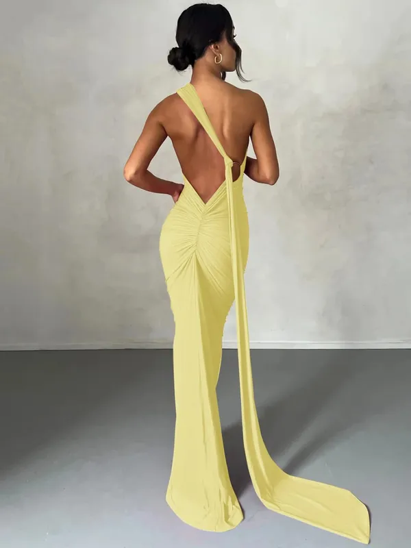 Hugcitar Een Schouder Backless Verstelbare Sjaal Lus Ruches Sexy Maxi Jurk 2025 Vrouwen Elegante Y2K Streetwear Festival Outfit — image 10