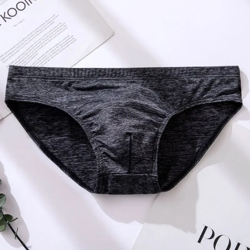 Men's Sexy Brief Ice Silk Elastic Quick Dry Cool Feel Underwear Youth Low-rise U Convex Pouch Sports Panties Comfortable Mankini