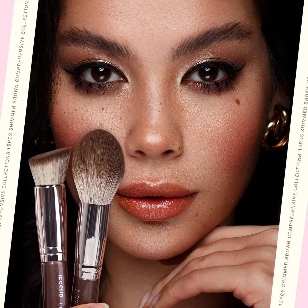 Jessup Makeup Brushes Set 15pcs Brown Make up Brushes Vegan Foundation Blender Concealer Powder Eyeshadow Highlighter Brush T498