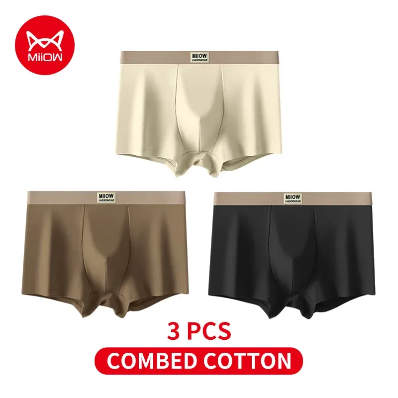 MiiOW 3Pcs Organic Cotton Men Underwear Boxer Shorts Antibacterial Seamless Underpants Male Panties Gift For Men Boxershorts New