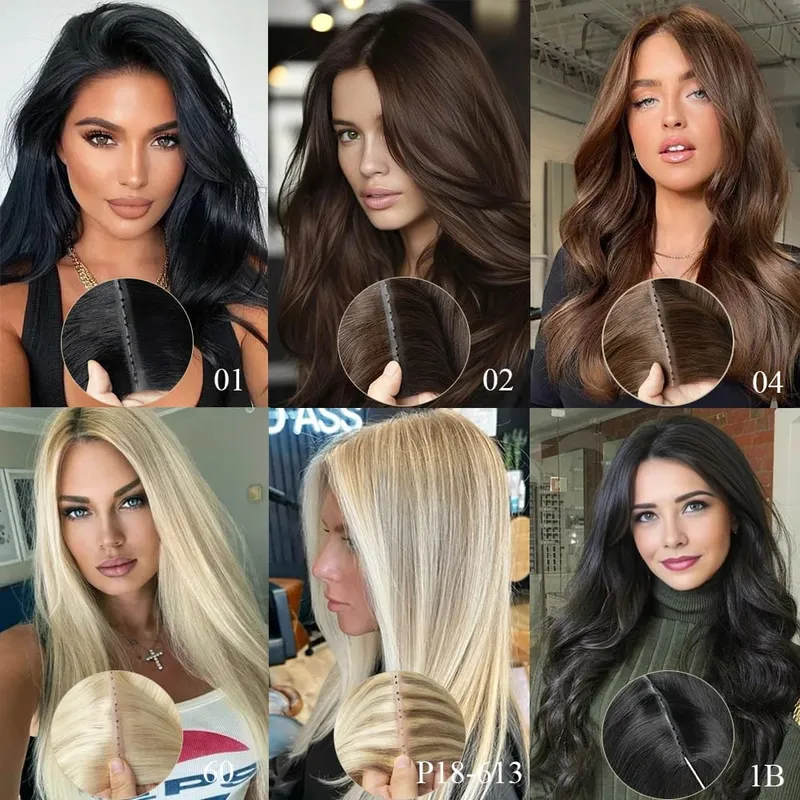 Blonde injected Hole Weft Human Hair Extensions Straight Twin Tab Butterfly Weft Natural Invisible Brown Hole Weft Extensions — image 5