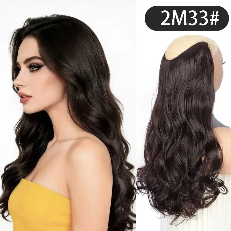 24Inch Synthetic Long V‑Shape Wavy Curly Hair Extensions Heat‑Resistant Fiber Soft Hairpiece for Women Daily Party Hairstyle