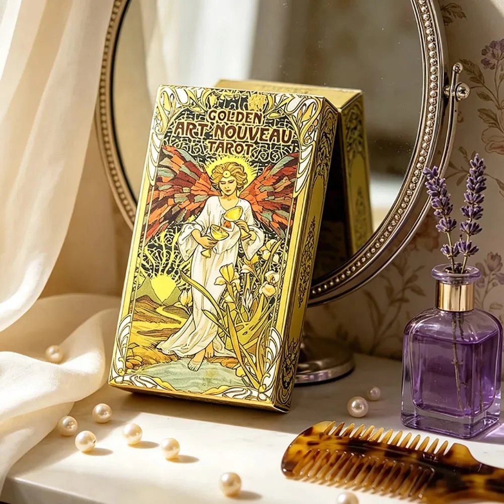 Golden Art Nouveau Tarot 78‑Card Deck Art Nouveau Vintage Style Tarot Cards Divination Fortune‑Telling Board Games Card Game