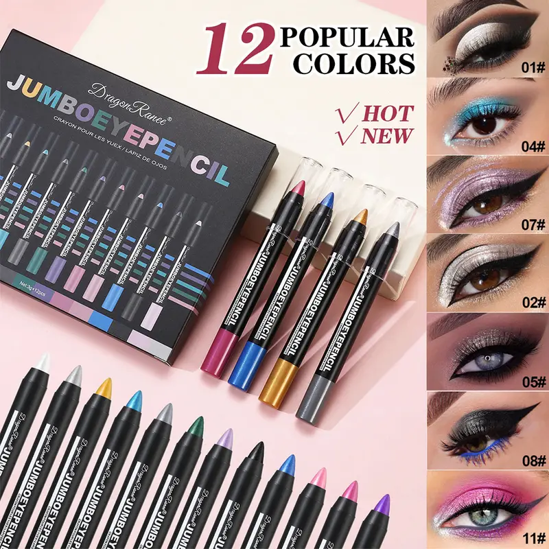 12Pcs Highlighter Eyeshadow Pencil Set Waterproof Glitter Eye Shadow Lying Silkworm Makeup Pigment Cosmetics White Eyeliner Pen