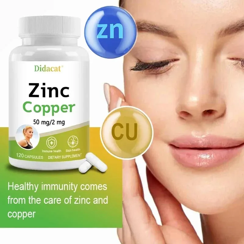 Zinc and Copper Dietary Supplement 120 Capsules Mineral and Antioxidant Supplement Immunity and Mood Supports Skin Health