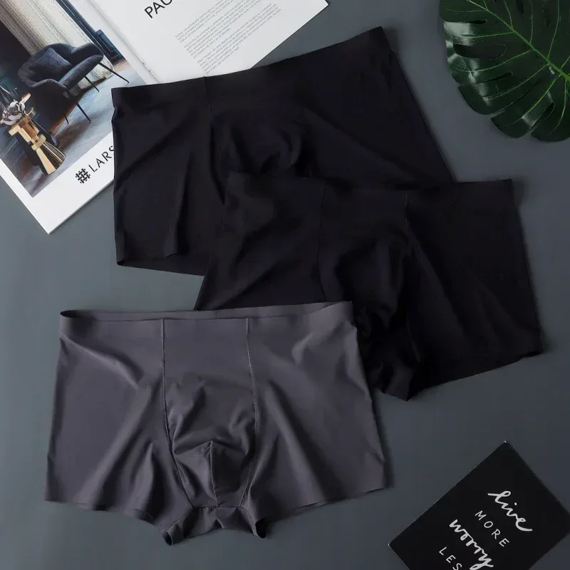 3PCS Hohe Qualität männer Eis Seide Unterwäsche Sommer Dünne Atmungsaktive Nahtlose Höschen Sexy Männliche Unterhose Plus Größe