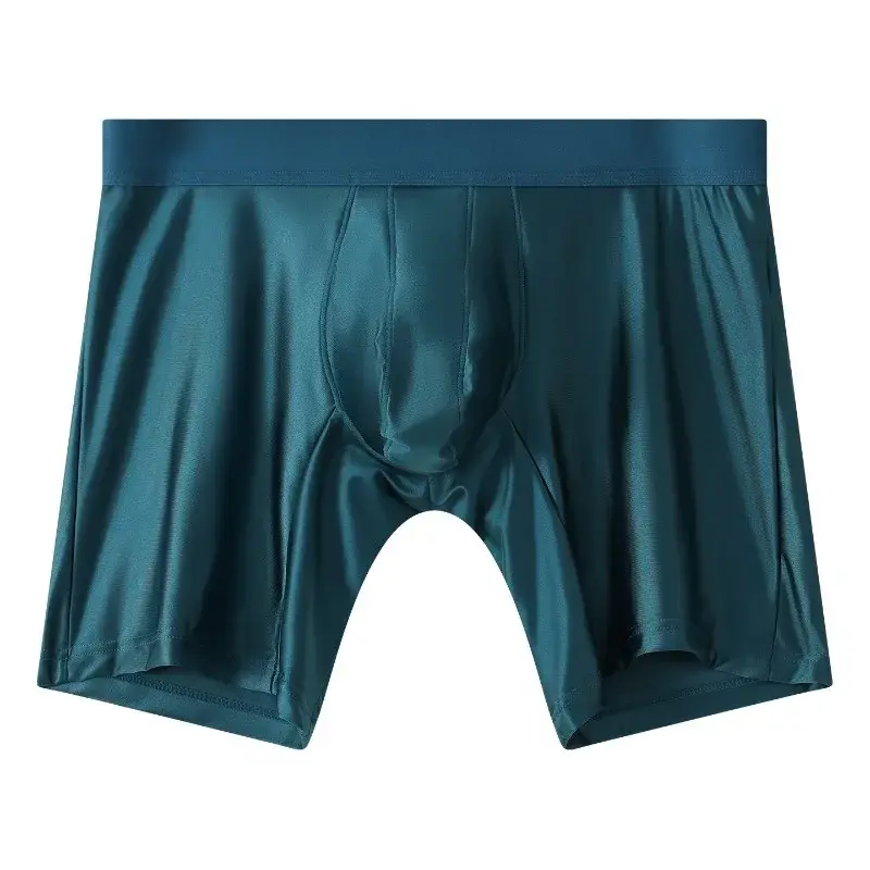 Bright Silky Smooth Underwear Men Stretch Satin Seamless Long Leg Boxer Shorts Bugle Pouch Sport Underpant Club Party Lingerie