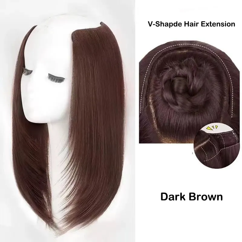 18Inch Synthetic V-shaped Layered Synthetic Long Straight Hair Extension Hairpiece Wig for Women
